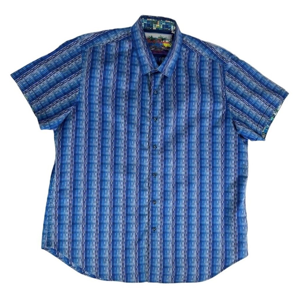 ROBERT GRAHAM Short Sleeve Casual Button Down Shirt Geometric Pattern Mens 2XL